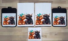 5 Pc Set 2 Towels, 2 Pot Holder, 1 Wash Cloth Highland Cow Couple DZ005-BK5pc