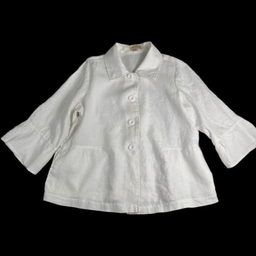 100% Linen Jacket Womens 1X White Modern Coastal Relaxed Office Artsy Pockets - Picture 9 of 10