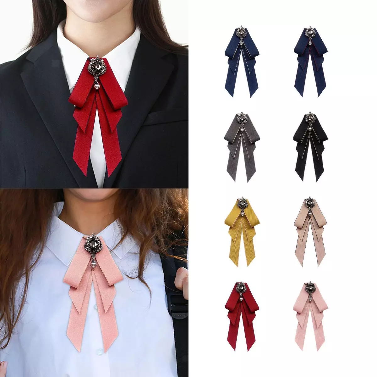 Women's Bow Tie Retro Style Ribbon Lady Brooch Pin for Dress