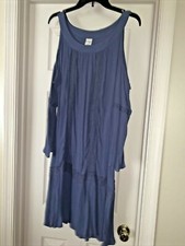 TERRA & SKY 0X 14W Navy Blue Babydoll Long Sleeve Cold Shoulder Loose Fit Dress
