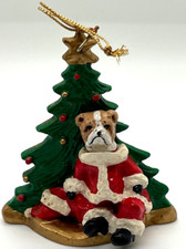 Christmas Tree Ornament Bulldog Dog In Santa's Suit 3.5 in high 3 in wide Vtg