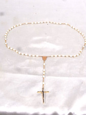 🇫🇷 CHAPELET PL OR PERLE NACRE MÉDAILLE CROIX CRUCIFIX CHRIST ÉMAILLE ROSARY