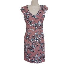 Pyramide Womens Floral Pencil Dress Medium V-Neck Zip Cap Sleeve Casual Cocktail
