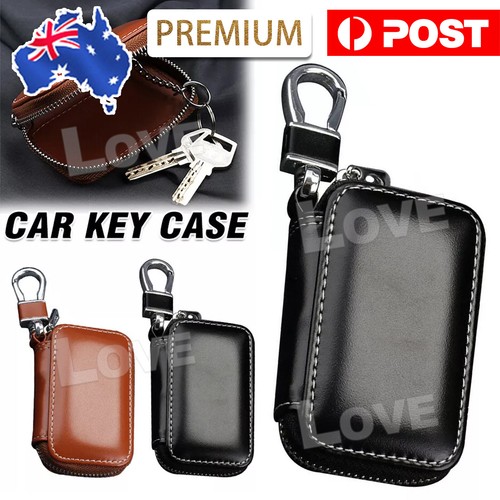 Leather Key Holder Case Keychain Zipper Pouch Bag Car Wallet Key Ring ...
