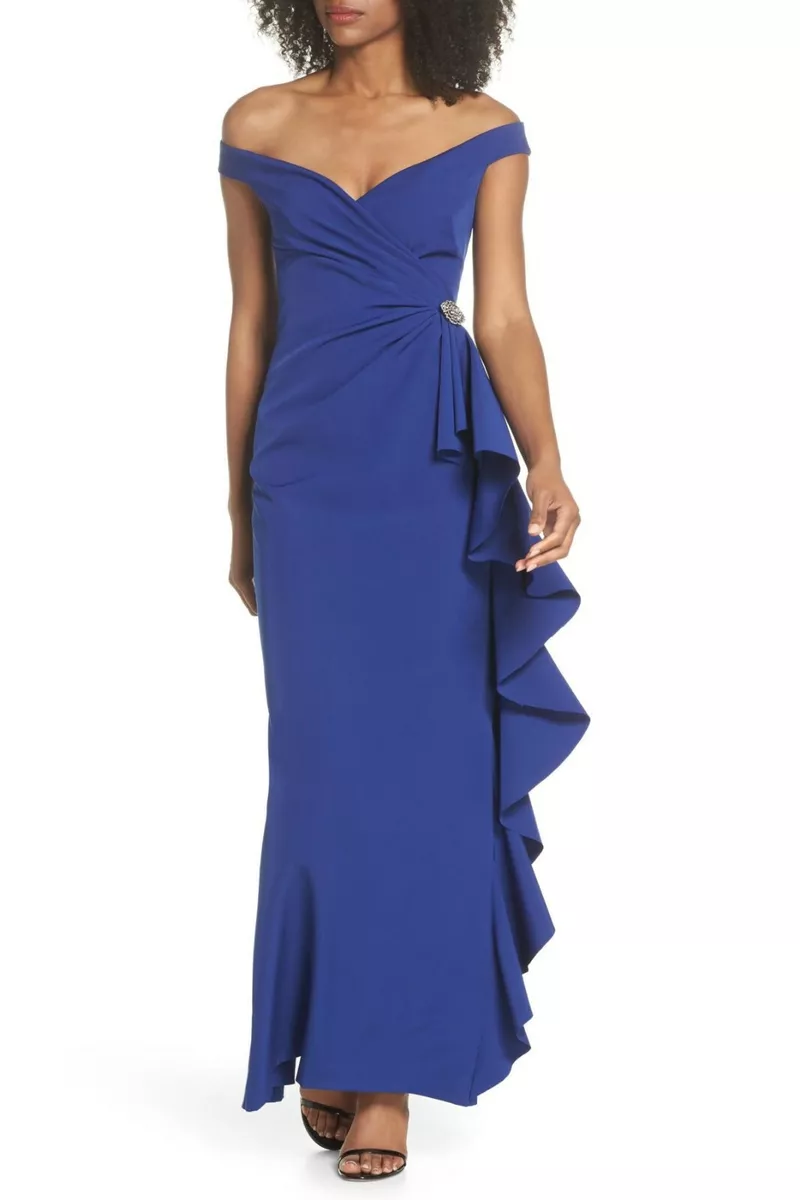 Vince camuto crepe sales off the shoulder gown