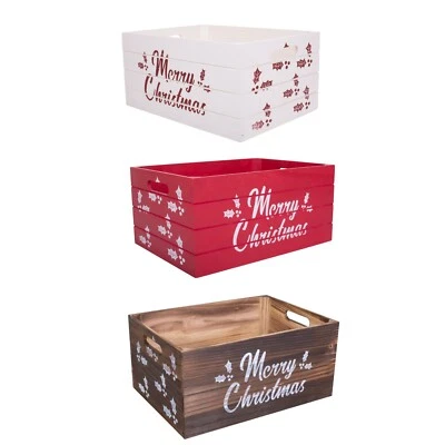 GREEN LEAVES Christmas Edition Wooden Crates Retail Display Storage Box Gift Hamper Eve Box