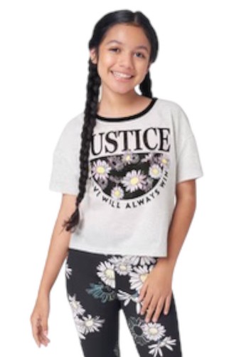 Justice Girls Top Gray Size 7/8 Pullover Short Sleeve Flower Graphic Logo - Picture 7 of 12