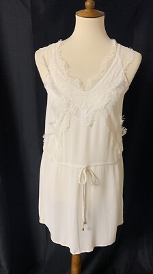 Kaffe Ivory Viscose ''Blues'' Dress Fringe Lace Accents Tie Waist Size 36