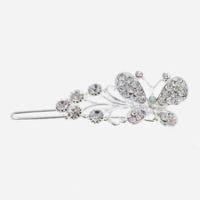 WOMENS Pearl Butterfly Hair Clip Hairpin Rhinestone Crystal Elegant Silver 47
