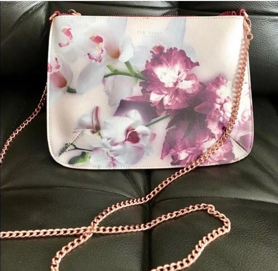 Ted Baker Cailey Ethereal Posie Pink Floral Cross Body Bag With Rose Gold  Chain - Main Image