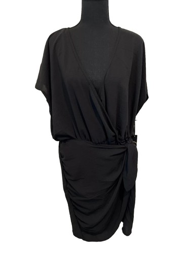 Liberty Love Dress Women’s 3X Black Wrap V Neck Ties At Waist