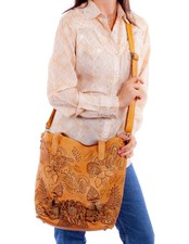 Scully Western Handbag Crossbody Leather Floral Design Tan F0_b372