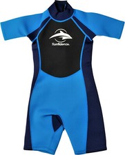 NWT L boys Konfidence Shorty Blue Zip Front Wetsuit Wet Suit 9/10 yrs scuba