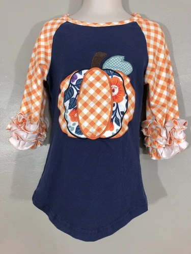 Boutique Girls Fall Pumpkin Ruffle Sleeve Shirt 3T