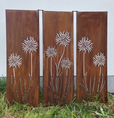 1-2-3-teilig - Sichtschutz Edelrost - Blumen - Distel - Aster - versch. Breiten