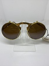 Vintage Retro Flip-up Steampunk Sunglasses Gold Frame Brown Lens Classic Round