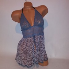 Victoria Secret Lingerie Chemise Slip Babydoll Medium Gray Leopard Sheer Lace