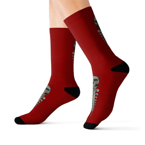 SKREW Skull Vertebrae Logo Red Socks Sublimation Socks - Picture 5 of 18