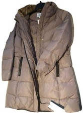 Nwt Cole Haan Womens Taffeta Down Coat W/ Faux Fur Collar Size-pl