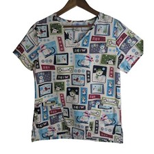 SB Scrubs Winter-Themed Printed Medical Scrub Top Sz S 100 Cotton Pockets