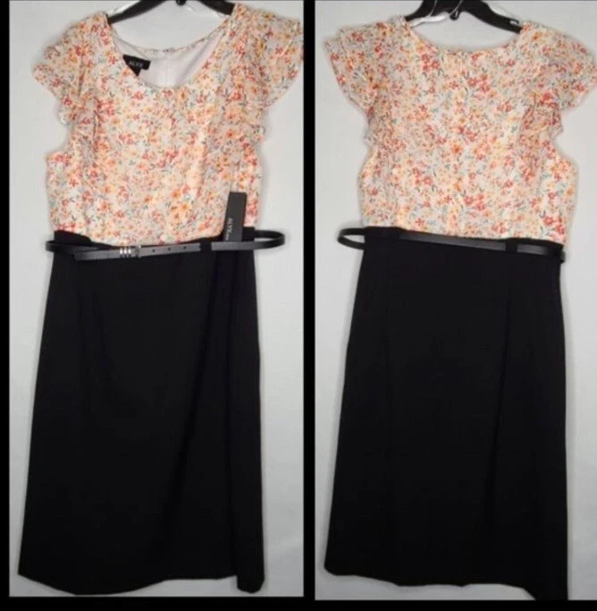 Abito tubino ALYX nero 14 corallo floreale manica corta con volant cintura zip vendita al dettaglio $74