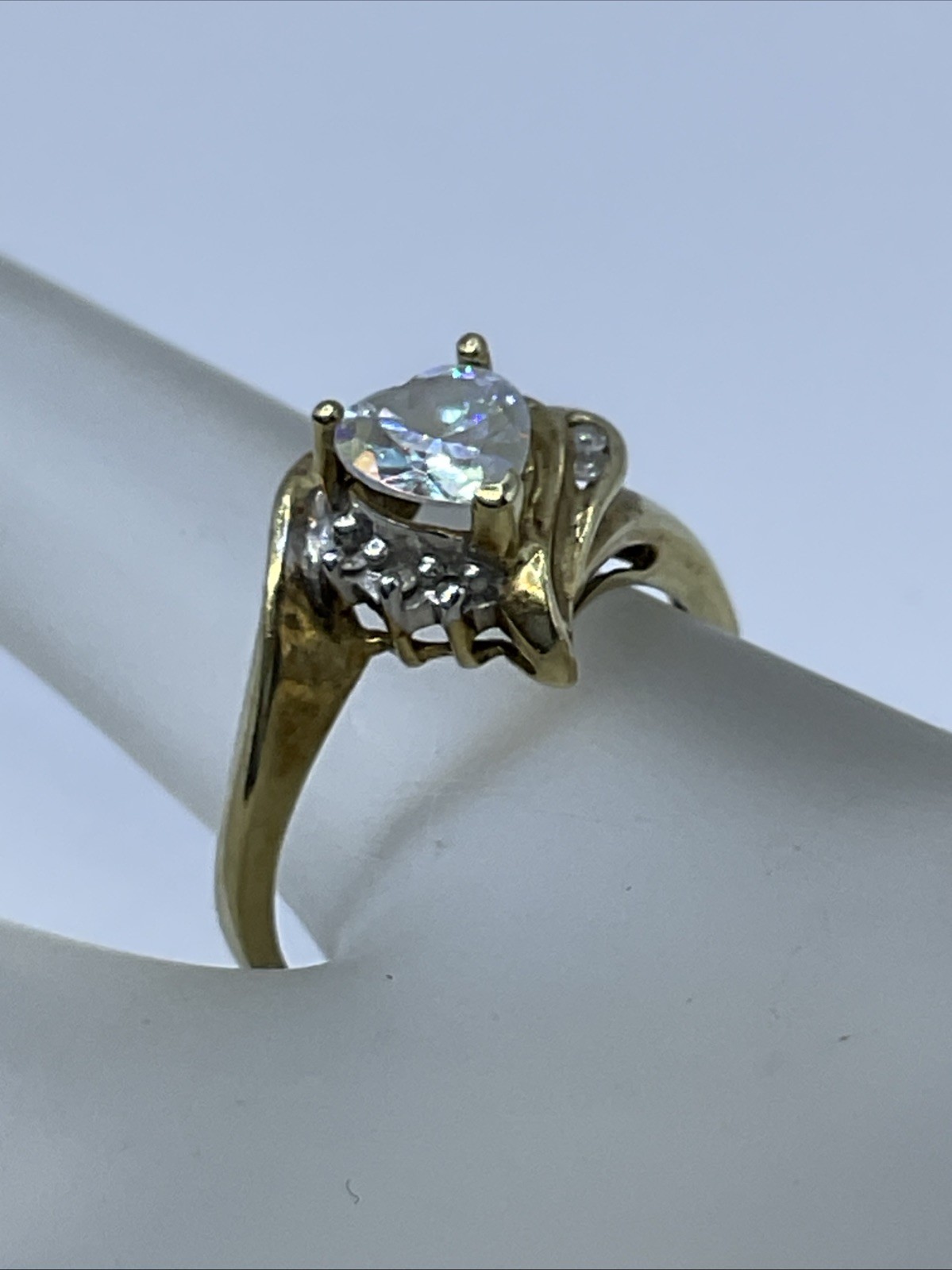 VINTAGE HANDMADE Solid 10K Yellow Ring Mystic CZ … - image 5