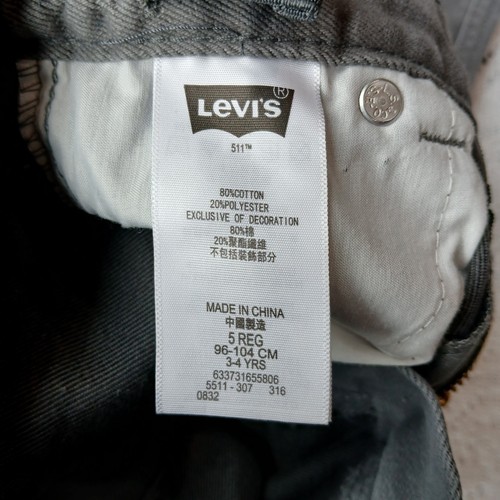 Lot Of 2 Levi 511 Slim Boys 5 Reg 20x18 Gray, 6 Reg 21x19 Blue Adjustable Waist - Picture 22 of 24