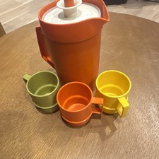 Vintage 1970s Tupperware Kids Serving Play Set Pitcher and 3 Cups - MCM