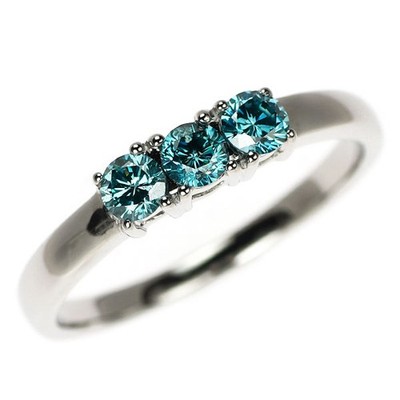 Pt900 Treat Blue Diamond Ring 0.53ct Three Stone One Letter - Auth free shipping