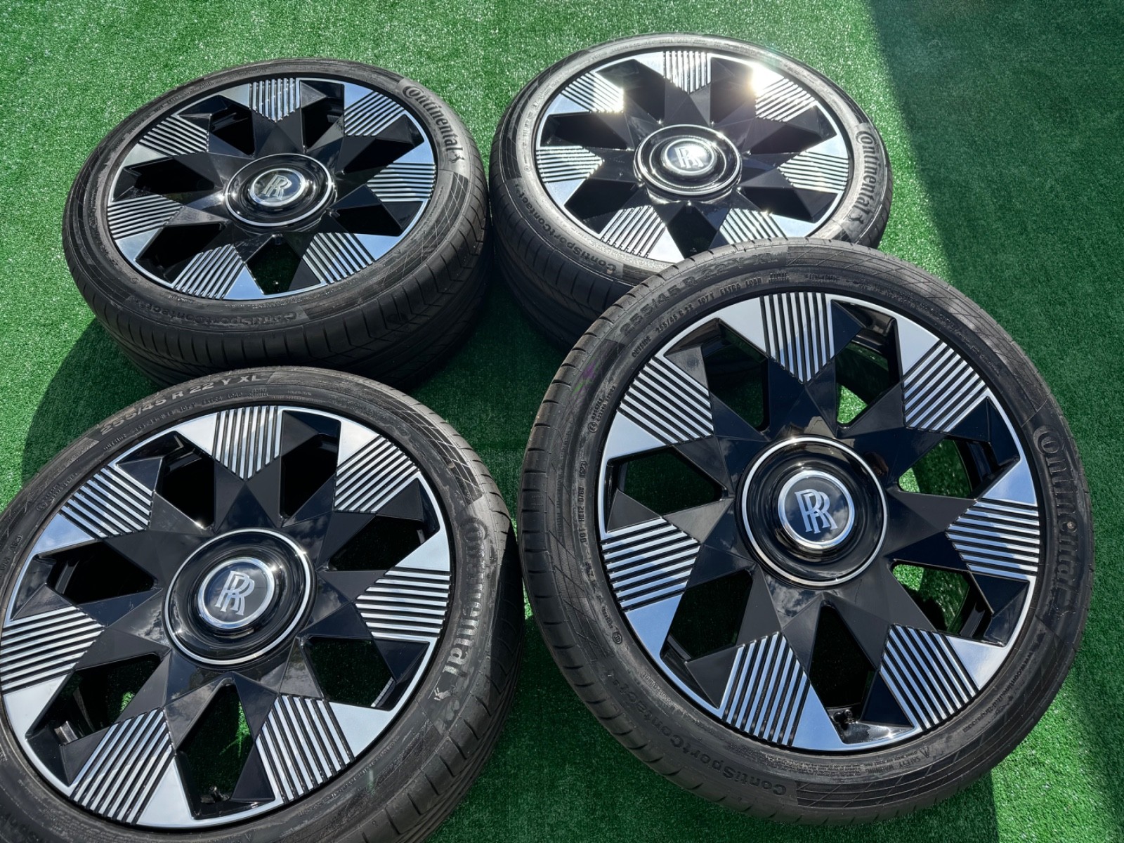22” Rolls Royce Phantom 8 OEM Forged Wheels & Tires Set Gloss Black 7-Spoke
