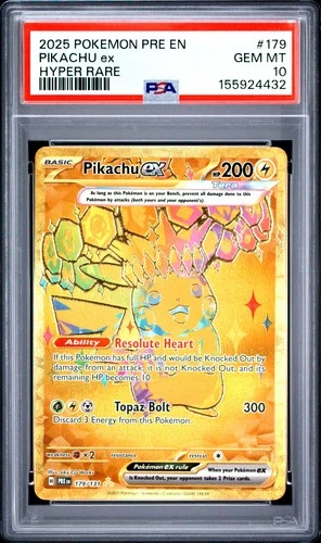 2025 POKEMON PRE EN-PRISMATIC EVOLUTIONS HYPER RARE #179 PIKACHU EX PSA 10
