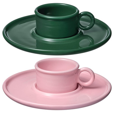   IKEA x Gustaf Westman VINTERFINT Tasse mit Untertasse 7 cl Rosa / Dunkelgrün