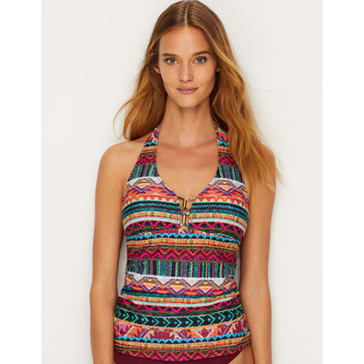 LA BLANCA Without Borders Halter Tankini 6 Pink Swimsuit Top Aztec Print NWOT