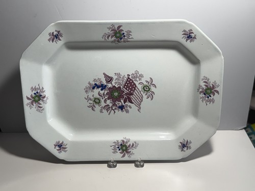 Staffordshire Mulberry Transfer Liberty Cap Patriotic Flag Large Platter 1840’s