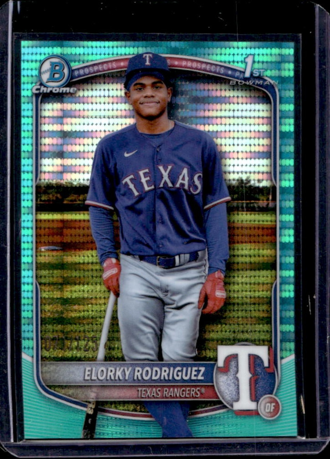 2025 Bowman Chrome Elorky Rodriguez Aqua Pulsar Refractor 1st Prospect #/125