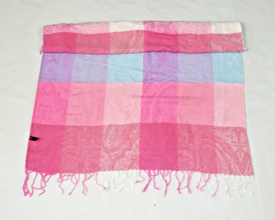 Bufanda Vintage 4 You Bufandas Años 90 Rosa Azul Cuadrados Entrelazados 64X27 Hecho en Alemania Foto 2 de 4