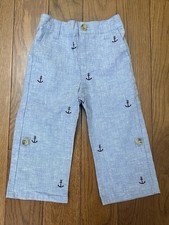 Boys Janie And Jack Blue Nautical Anchor Linen Blend Pants Size 12-18 Months NWT