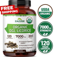 USDA Organic DGL Licorice, 7000 mg Strength, 20:1 Extract, 120 Vegan Capsules