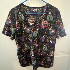 NWT Scrubstar Women  s Nightmare Before Christmas V-Neck Scrub Top Halloween Lg