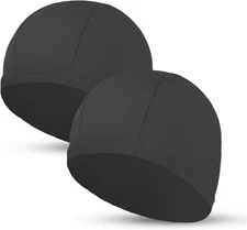 2pcs Cloth Swim Caps for Both Women & Men & Kids Fabric One Size, Black 