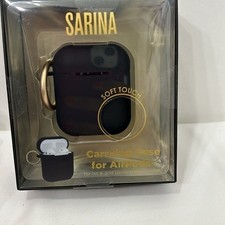Sarina Black Soft Touch Carrying Case for AirPods 1st  2nd Gen with Gold Clip