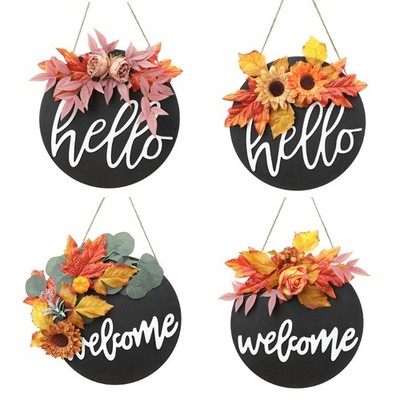 Christmas Decorations Wreath Hanging Sign Rustic Maple Leaf Wooden Holiday Decor