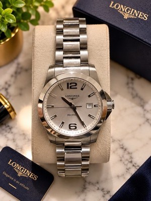 Longines Conquest Quartz 300m Silver Dial Steel Bracelet 41mm Box Papers