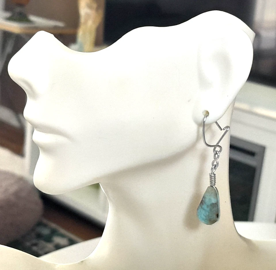 蓝色 Larimar 纯银链 8 英寸手链和吊坠 2 英寸耳环珠宝首饰套装 — 第 4/4 张图片