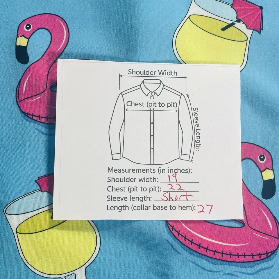 夏威夷衬衫男式 M 火烈鸟鸡尾酒人造丝纽扣前热带派对 — 第 4/4 张图片