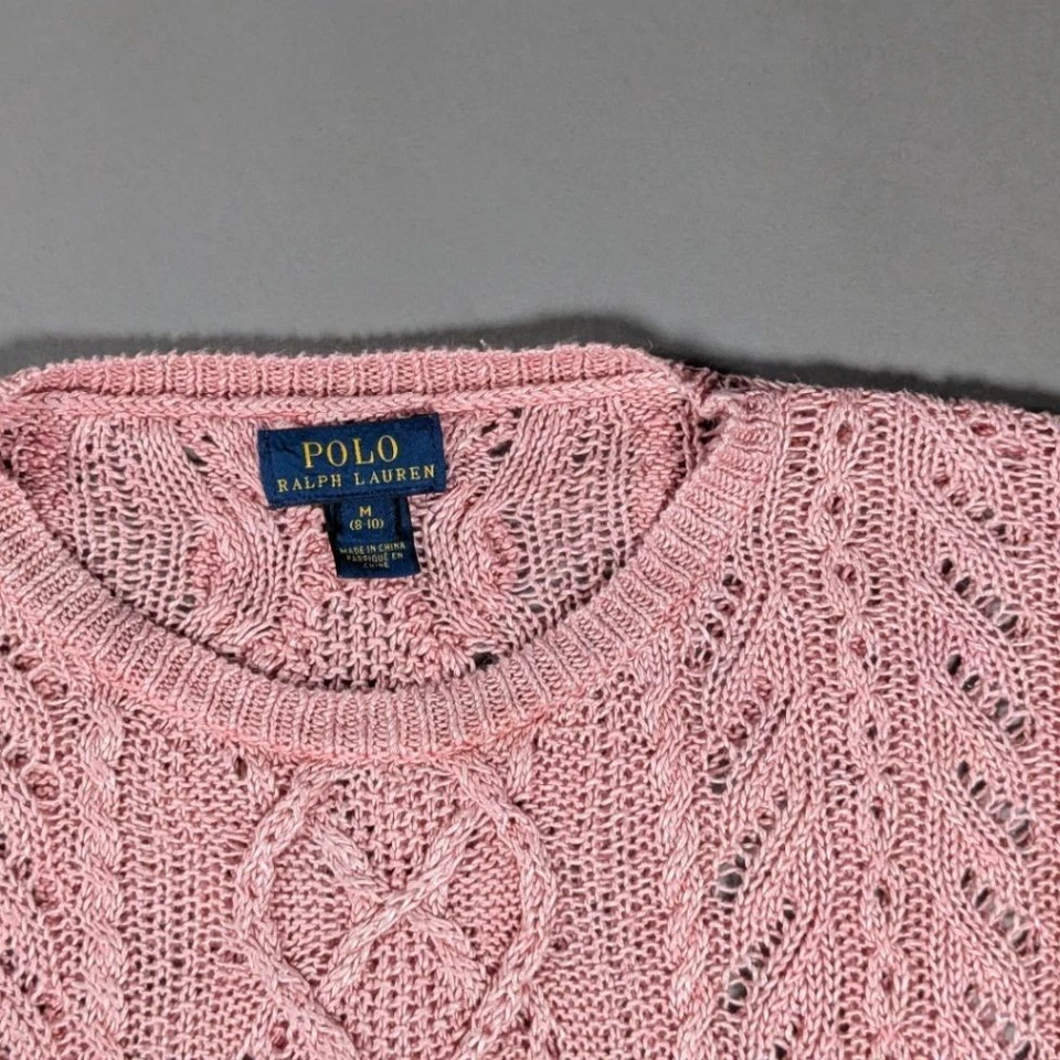 Pull en tricot câble Polo Ralph Lauren — 100 % lin — rose — taille M... - Photo 3/4