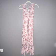 Pink Floral Maxi Dress White Multicolor Sleeveless V-Neck Ruffle Long Strappy