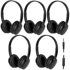 Kids Headphones Bulk With Microphone Wired OnEar 3.5mm Jack Black 5 PCS