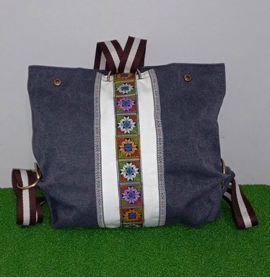 Goodhan Women's Canvas Backpack Daypack Casual Boho Denim Gray/Ivory Colorful.