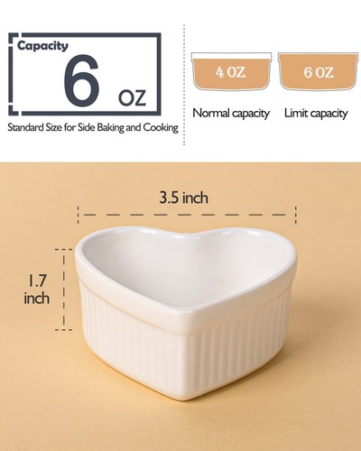Creme Brulee Ramekins 6 Oz Oven Safe Heart Shaped Ramekins/Bowls Small ...